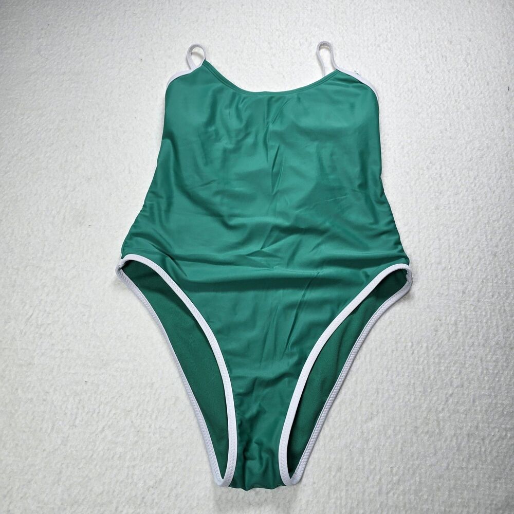 Xhilaration Green White One-Piece Swimsuit Bathing Suit Medium Womens